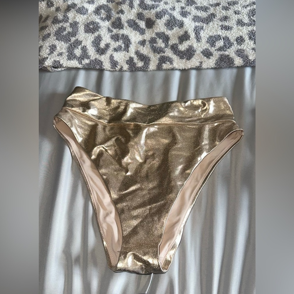 Aerie Metallic Gold High Waisted High Cut Bikini Bottom